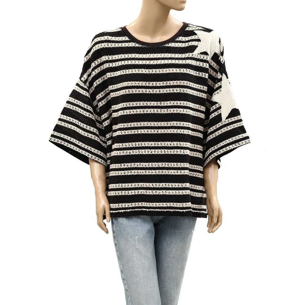 Free People We The Free Fun In The Sun Tee Tunic Top Crochet Patchwork M 286767